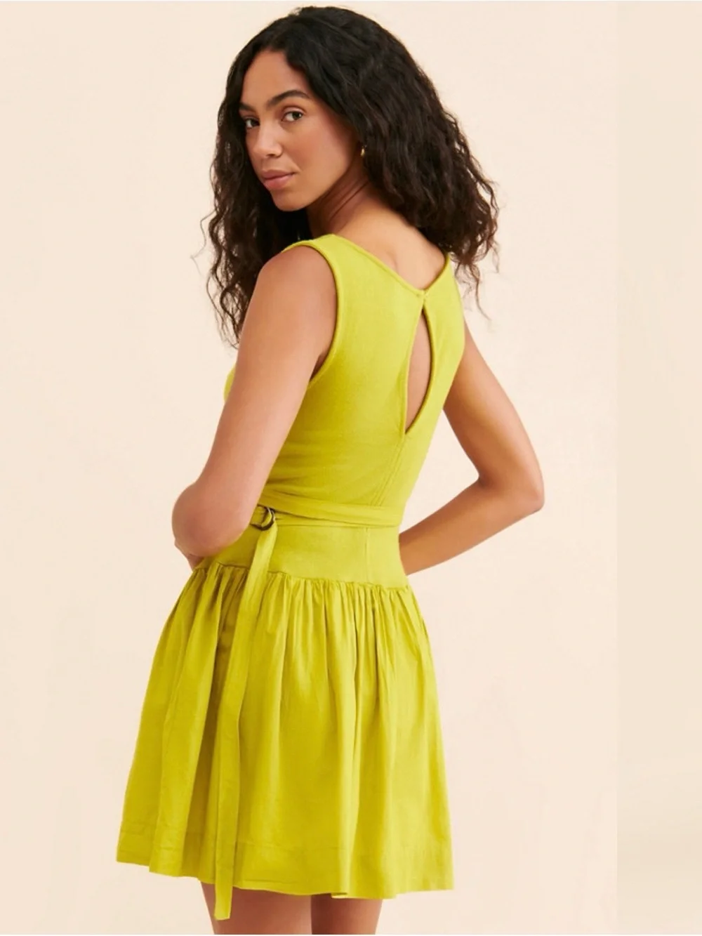 Free People Lime Green Sleeveless Fit-and-Flare Mini Dress